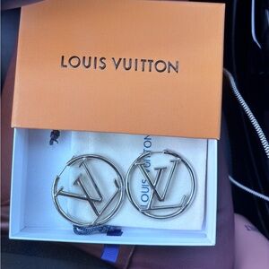 Fashion jewelry LV logo hoops.  Brand new with box